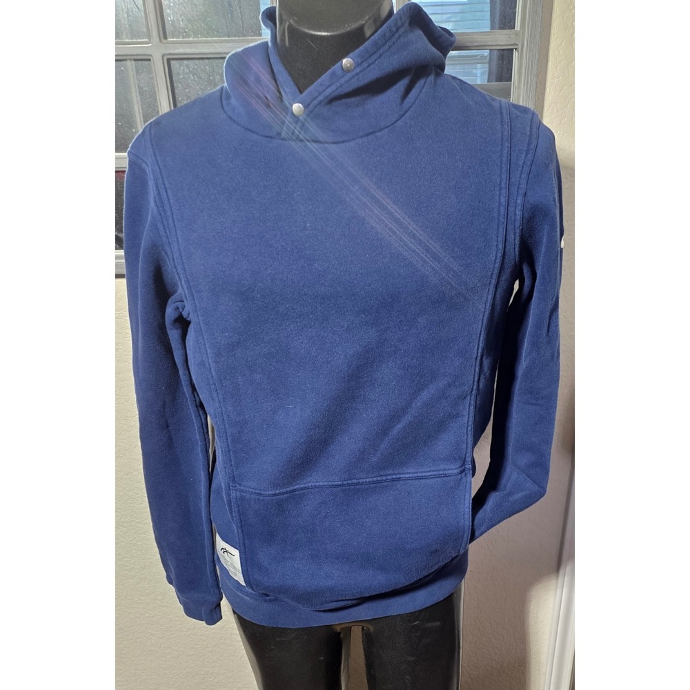 ASICS Mens Navy Blue Snap Neck Pullover Hoodie Sweatshirt Size Small
